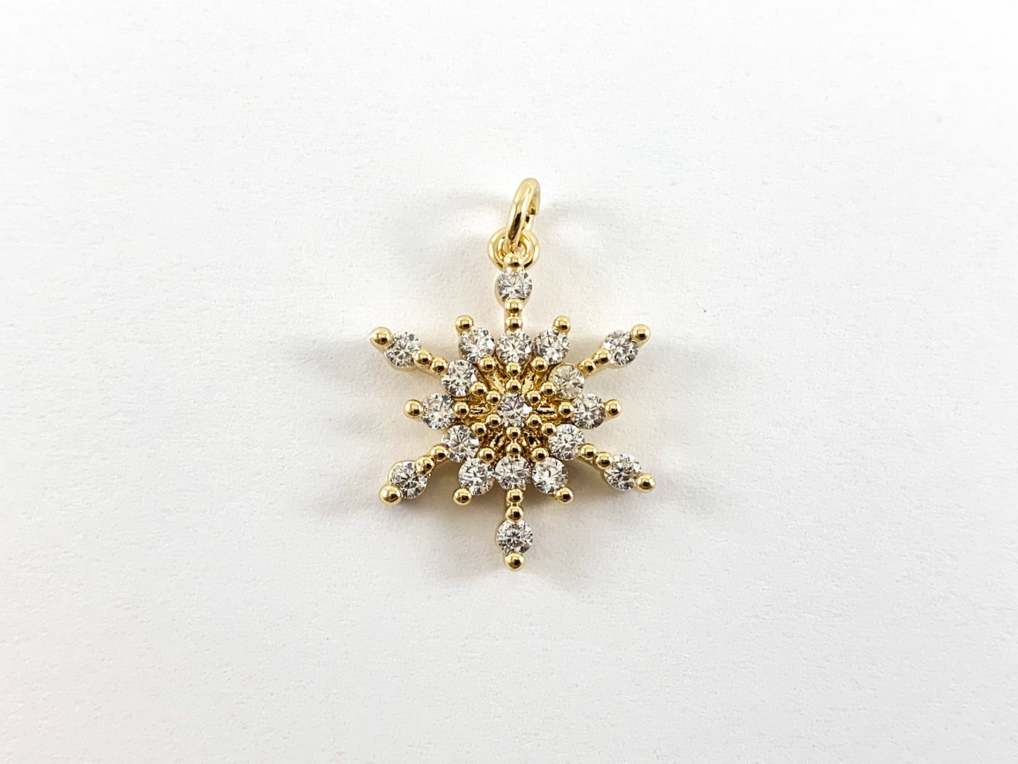Real Gold 18K Plated Micro CZ Pave Snowflake Charm Over Copper 6pcs