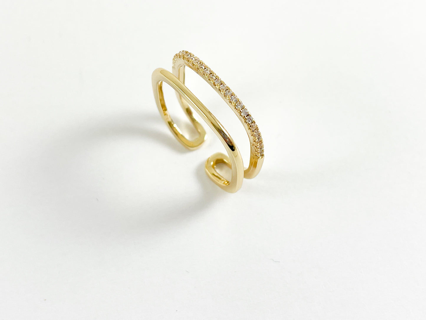 Real 18K Gold Plated CZ Pave Double Band Square Adjustable Ring 6pc