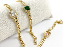 Cargar imagen en el visor de la galería, Pulsera de eslabones cubanos pavimentados con circonitas cuadradas chapadas en oro de 18 quilates con extensor 1 pulsera