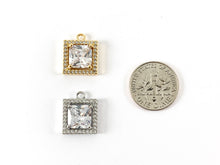 Cargar imagen en el visor de la galería, Colgante cuadrado de latón chapado en oro de 18 quilates con circonita cúbica y diamantes de imitación sobre latón, 6 piezas