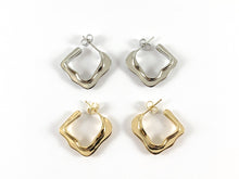 Cargar imagen en el visor de la galería, Pendientes de aros ondulados abiertos cuadrados chapados en oro real/platino de 18 quilates, 3 pares