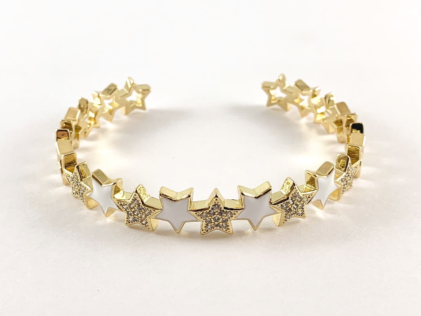 Brazalete ajustable con estrella de cobre pavimentada con circonita cúbica esmaltada chapada en oro real de 18 quilates, 1 unidad