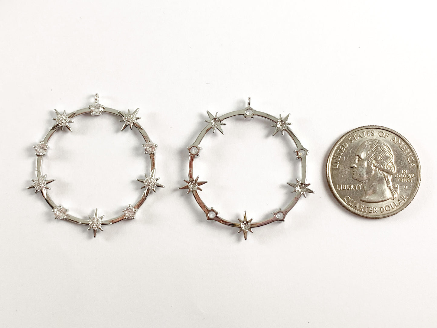 Real Gold/Platinum 18K Plated Micro CZ Sun Burst Pave Circle Pendant Over Brass 6 pcs