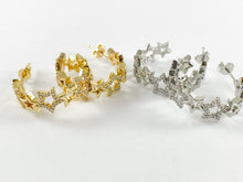 Cargar imagen en el visor de la galería, Aretes de estrella con circonita cúbica chapados en oro y platino de 18 quilates sobre cobre, 2 pares