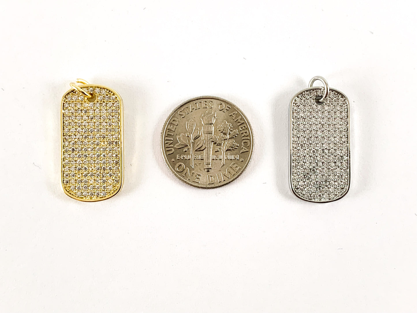 Real Gold/Platinum 18K Plated Micro CZ Rectangular Pave Tag Charm Pendant Over Brass 4pcs