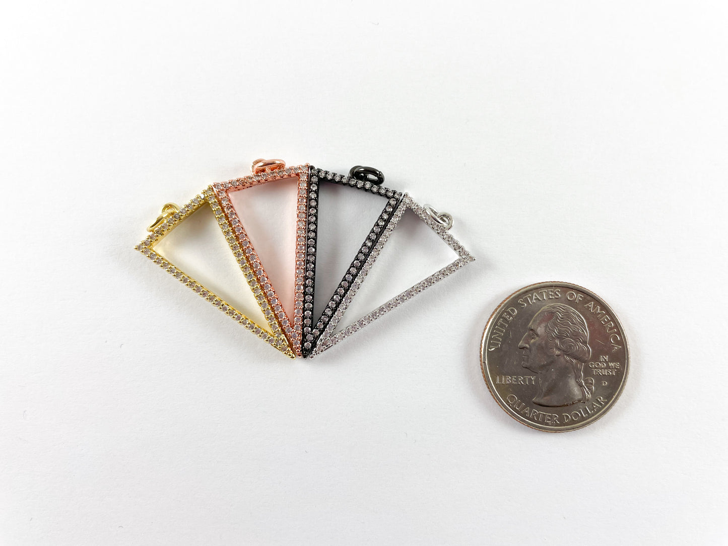 Real 18K Gold Plated CZ Triangle Pendant Charms Over Brass 1 pc