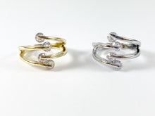 Cargar imagen en el visor de la galería, Anillo ajustable de racimo de doble banda con pavé de circonita chapada en oro/plata de 18 quilates, 4 piezas