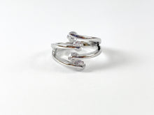 Cargar imagen en el visor de la galería, Anillo ajustable de racimo de doble banda con pavé de circonita chapada en oro/plata de 18 quilates, 4 piezas