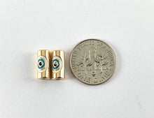 Cargar imagen en el visor de la galería, Cuentas de tubo cilíndrico diminuto de ojo malvado de latón chapado en oro de 18 quilates, 10 piezas