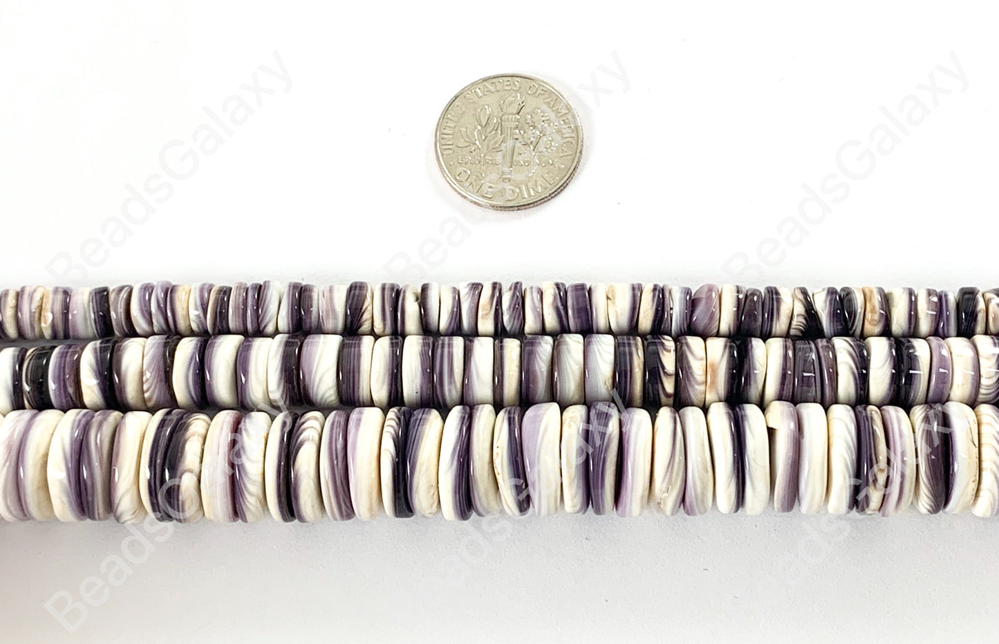 Natural Purple White Wampum Shell Rondelle Heishi Beads Around 15-16" 1 strand