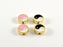 Load image into Gallery viewer, 10mm Real 18K Gold Plated Enamel Yin Yang Spacer Component Beads Over Copper 10 pcs