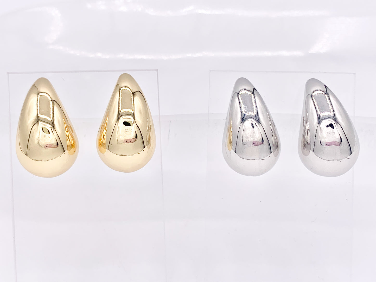 Lightweight Drop Puffy Earrings in 18K Gold or Silver Plated Copper 3 pairs