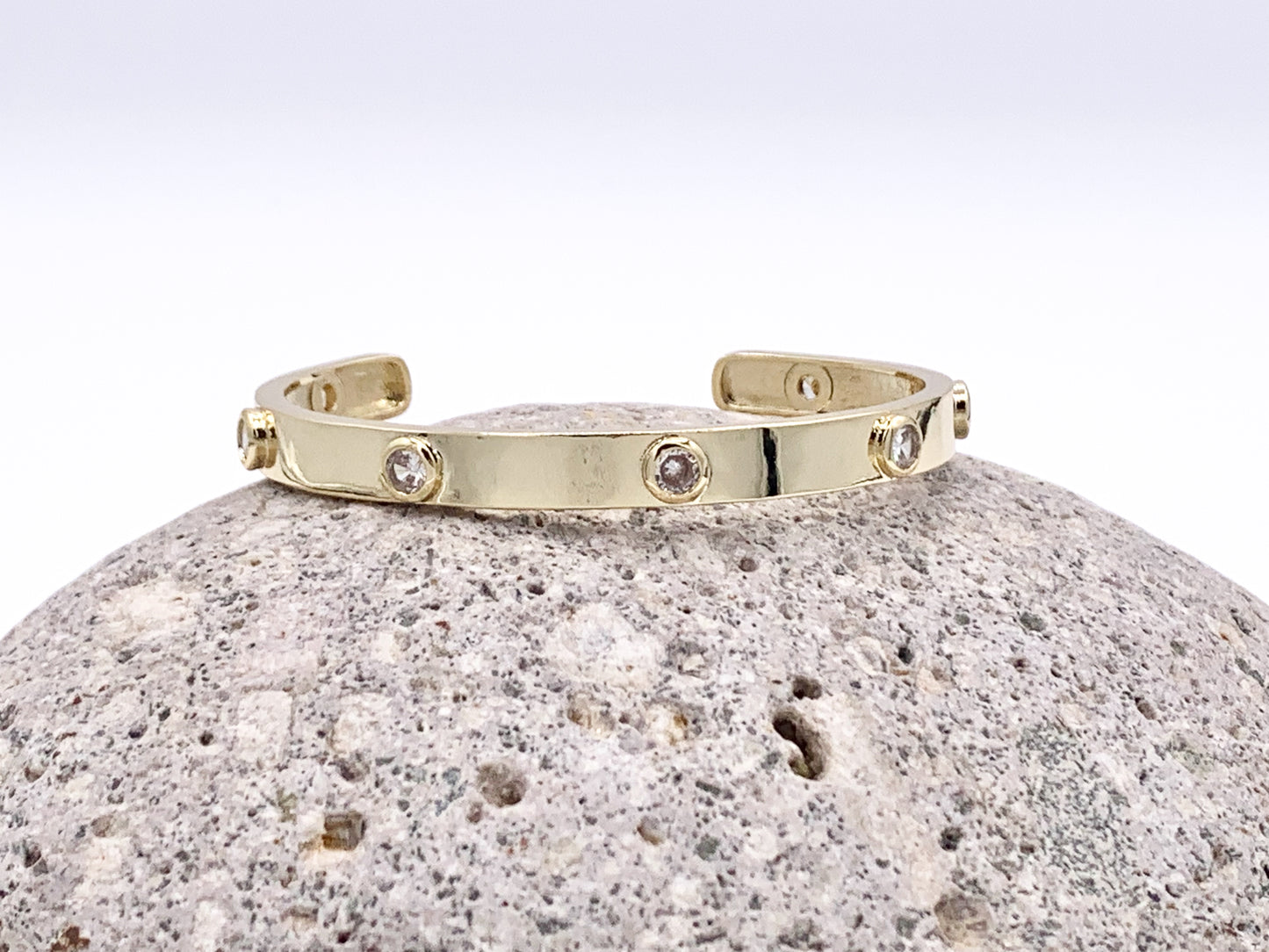 Rhinestone CZ Pave Coin Drop Dainty Adjustable Bracelet Cuffs in 18K Gold or Silver Plated Copper 1piece