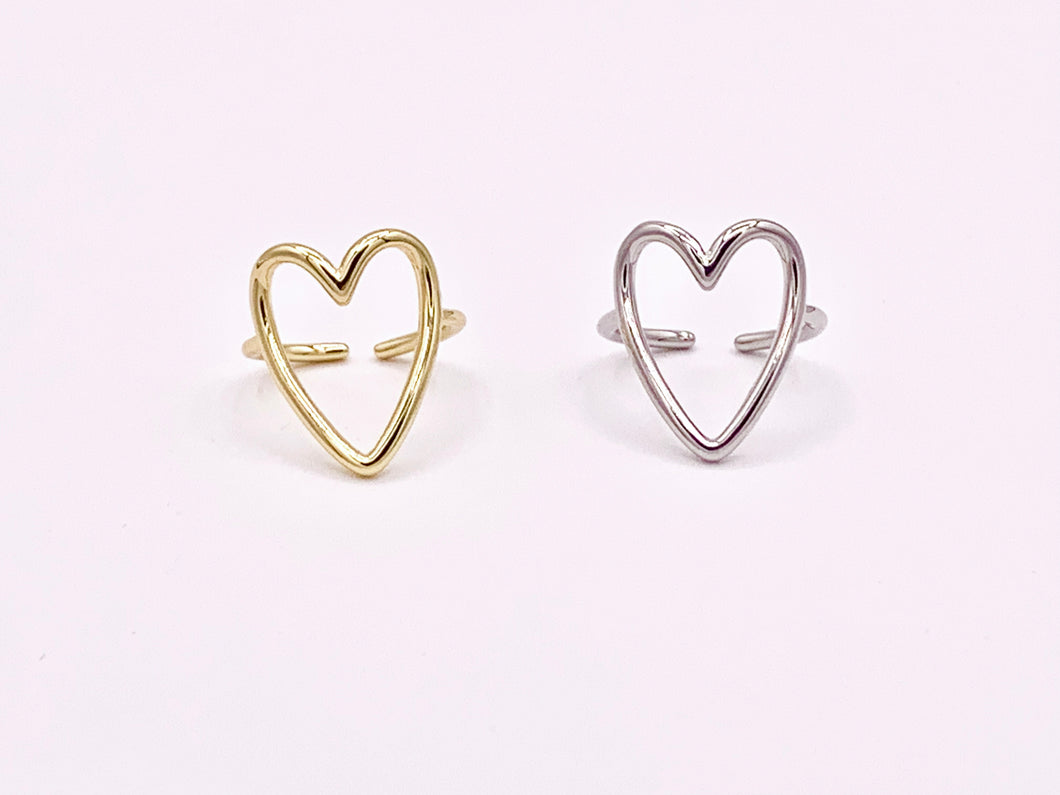 Large Statement Simple Heart Rings in 18K Gold or Silver plated Copper 4pcs