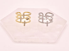 Load image into Gallery viewer, Cross Triple Band Micro CZ Pave Ring in 18K Gold or Silver Plated Copper 4 pcs
