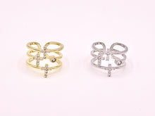 Load image into Gallery viewer, Cross Triple Band Micro CZ Pave Ring in 18K Gold or Silver Plated Copper 4 pcs
