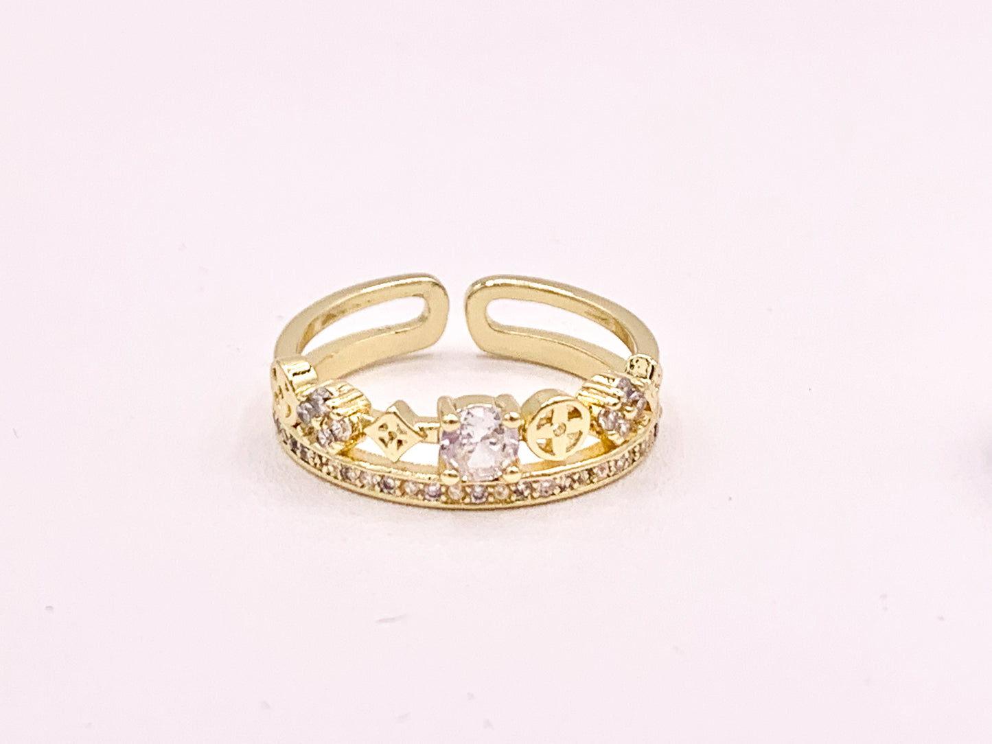 Double Stack Geometric Vintage CZ Pave Style Rings in 18K Gold or Silver Plated Copper 4 pcs
