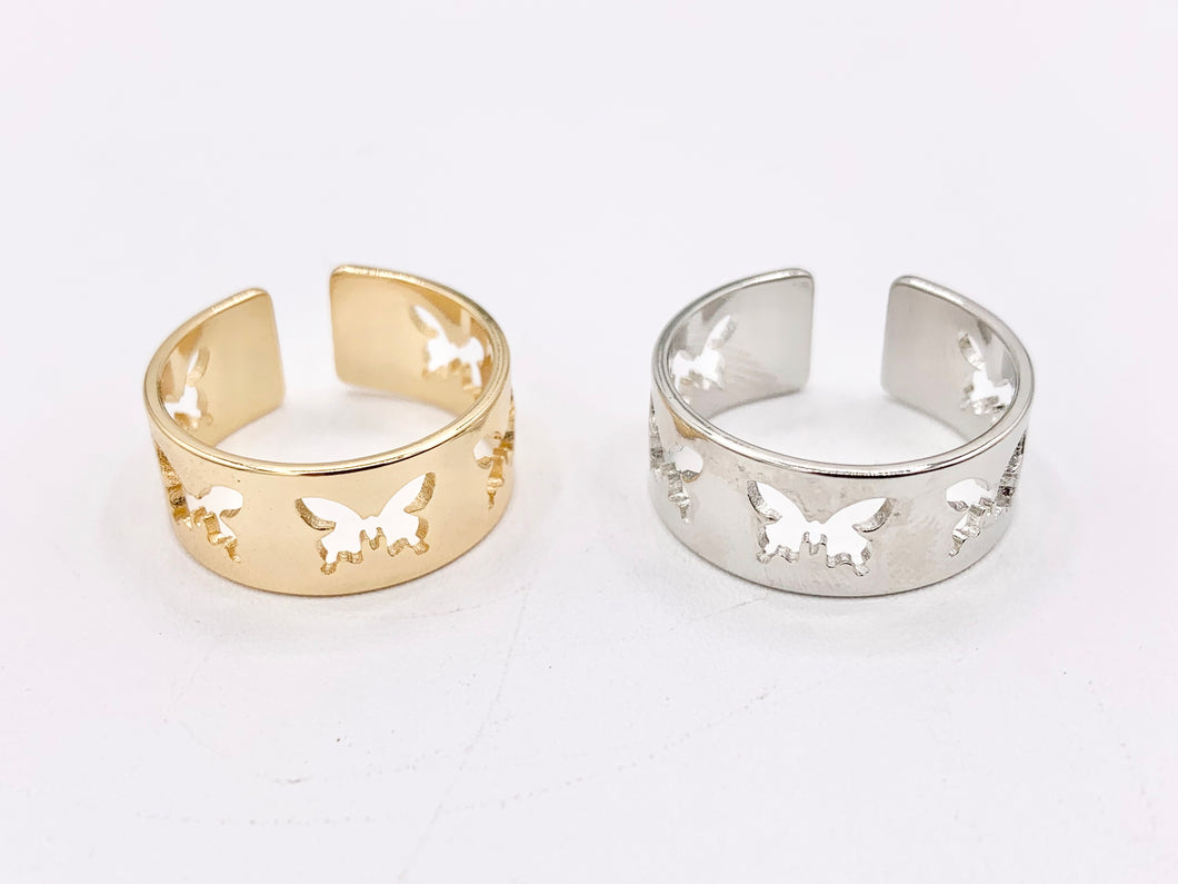 Cute Butterfly Cut Out Thick Band Ring in Real 18K Gold and Platinum Plated  5 PCS