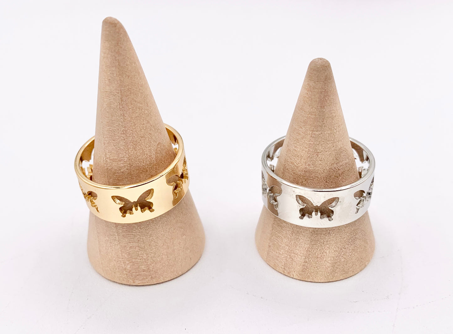 Cute Butterfly Cut Out Thick Band Ring in Real 18K Gold and Platinum Plated  5 PCS