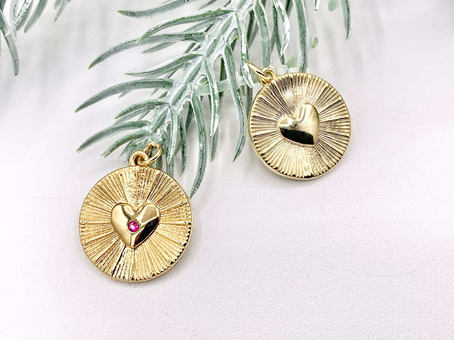 Heart Coin Pave Charm in Real Gold 18K Plated Micro CZ Over Copper 10 PCS