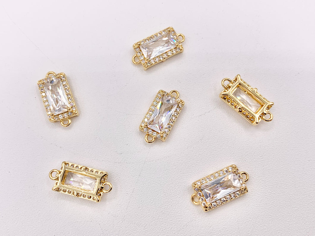 18K Gold Plated CZ Pave Rectangle Connector Over Copper 6 PCS