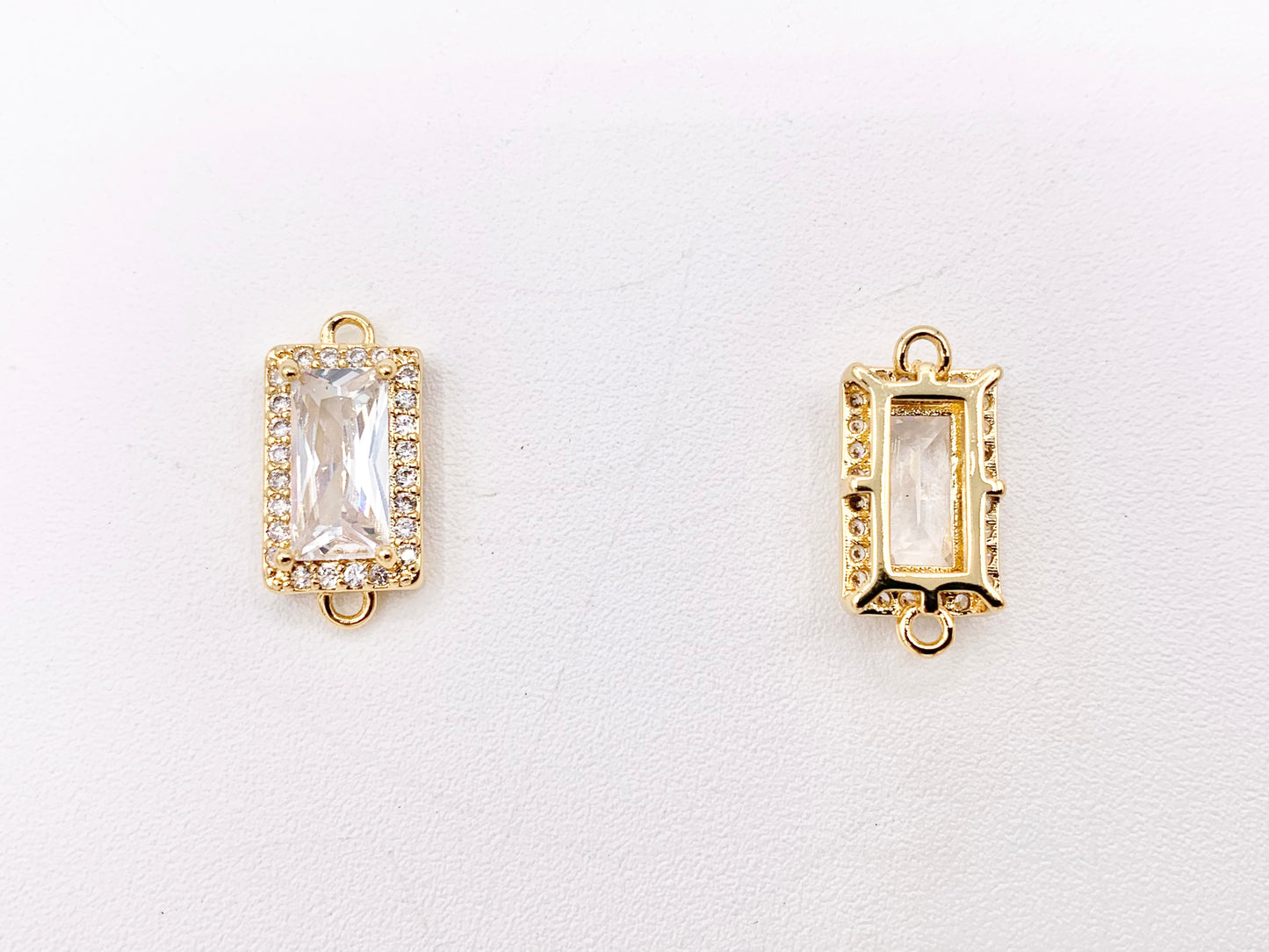 18K Gold Plated CZ Pave Rectangle Connector Over Copper 6 PCS