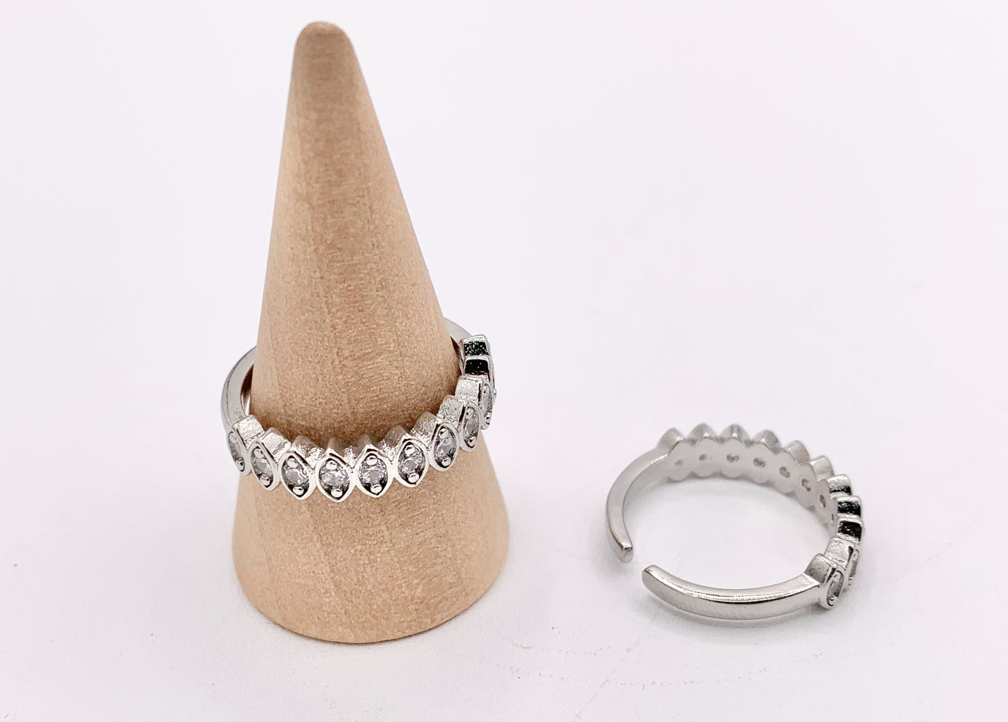 Dainty Silver Eye Oval Link Shape Stackable Rings in Platinum 18K Plated Copper CZ Pave Adjustable Ring 5 PCS