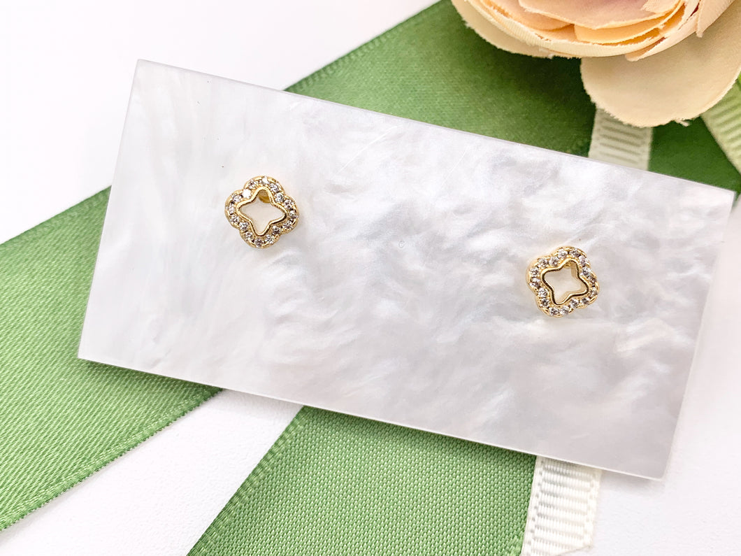 Dainty Clover CZ Pave Earring Studs in 18K gold plated Copper 5 PAIRS