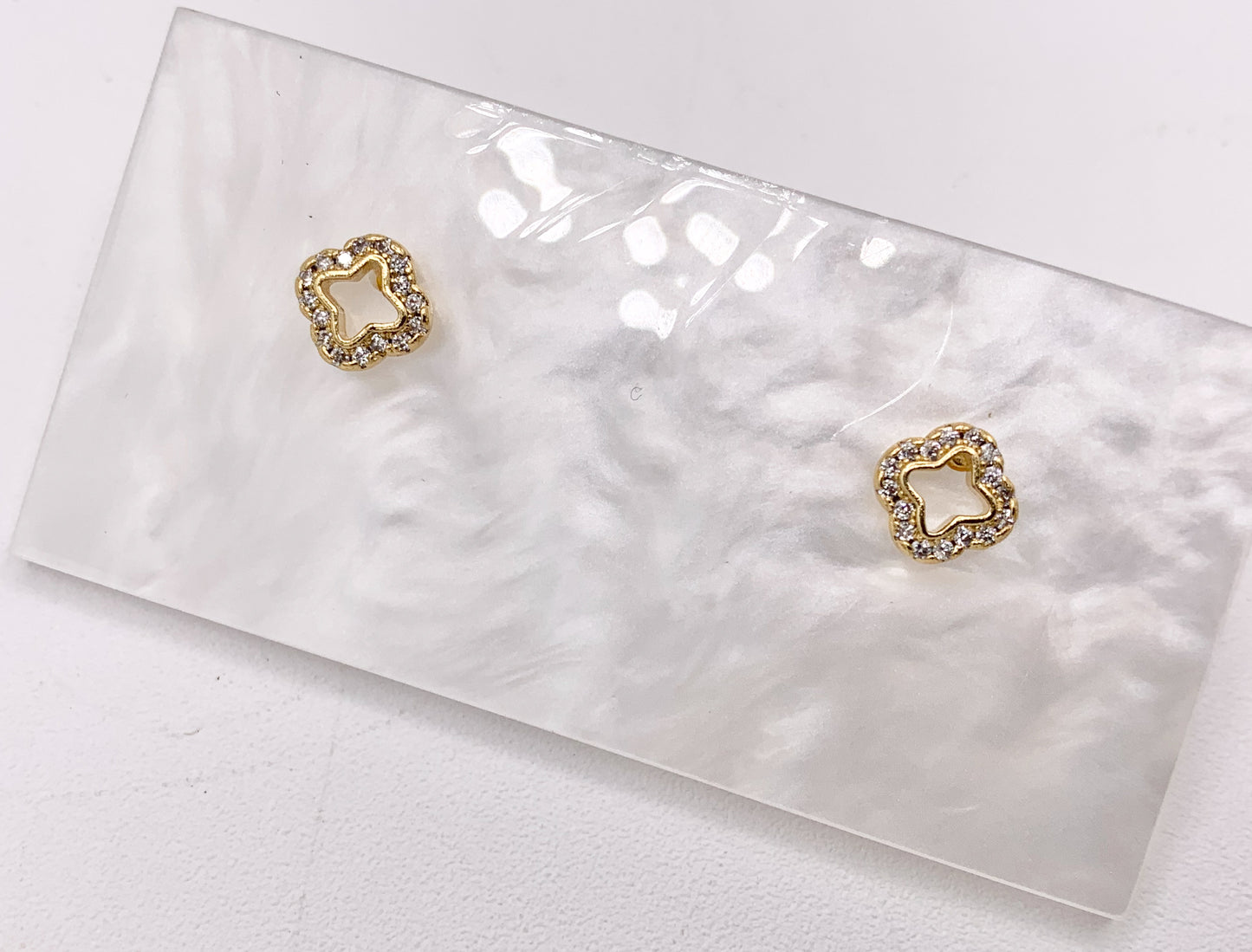 Dainty Clover CZ Pave Earring Studs in 18K gold plated Copper 5 PAIRS