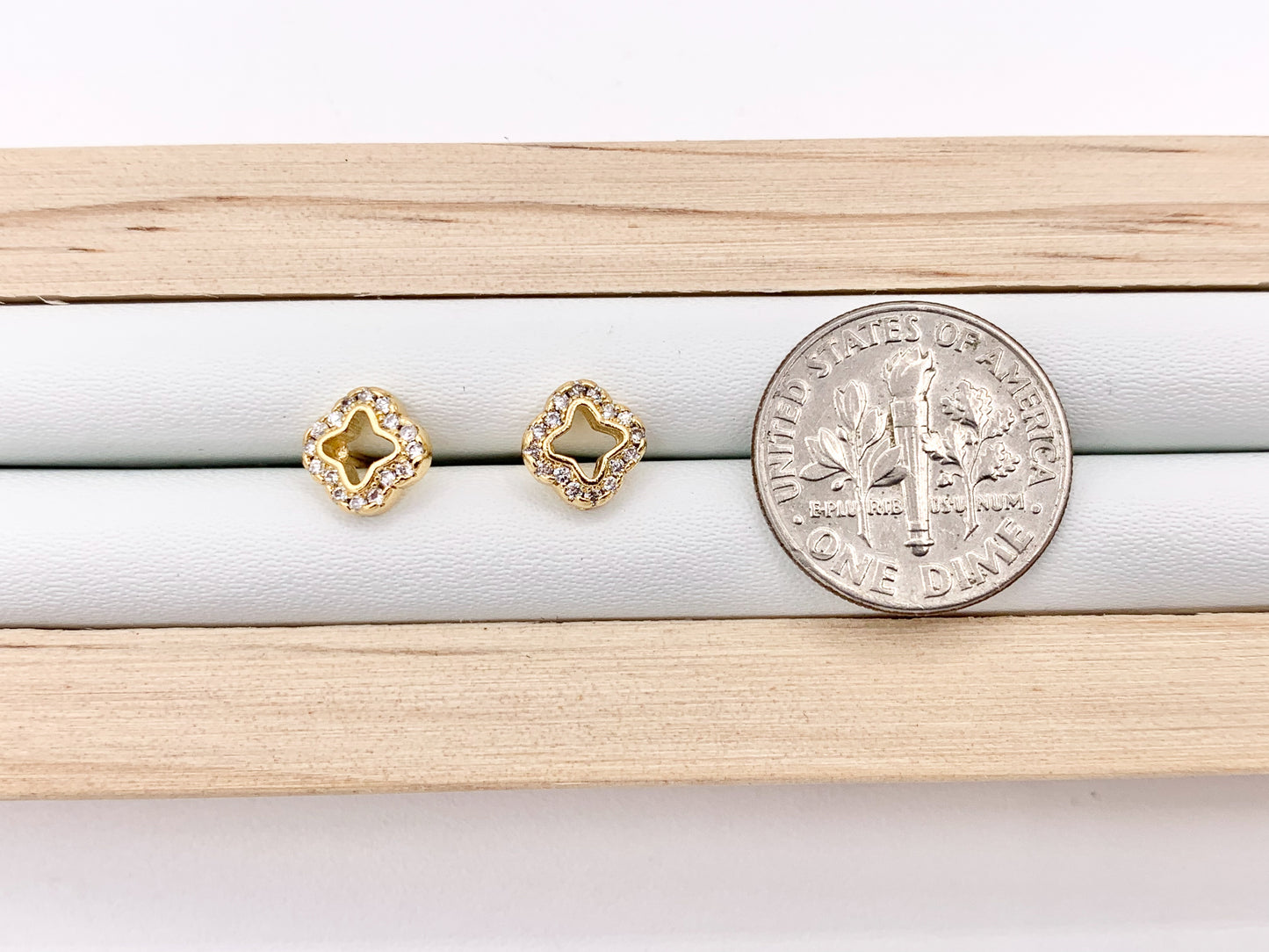 Dainty Clover CZ Pave Earring Studs in 18K gold plated Copper 5 PAIRS