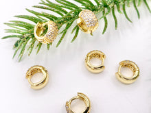 Cargar imagen en el visor de la galería, Cute Puffy Earring Hoop Huggies in CZ Pave Real Gold 18K Over Copper 5 PAIRS
