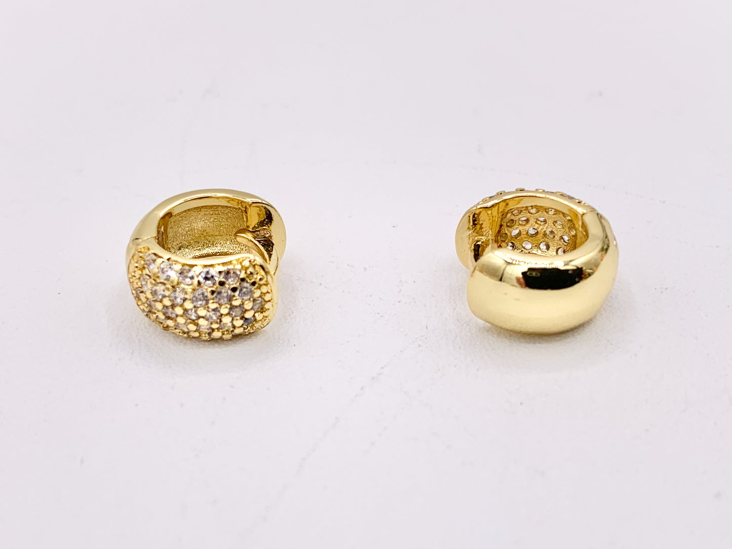 Cute Puffy Earring Hoop Huggies in CZ Pave Real Gold 18K Over Copper 5 PAIRS