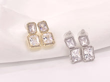 Load image into Gallery viewer, Emerald Cut Cushion Cut Dazzling Rhinestone Fancy CZ Pave Rectangle Earrings in 18K gold or Silver Plated Copper 3 pairs
