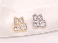 Load image into Gallery viewer, Emerald Cut Cushion Cut Dazzling Rhinestone Fancy CZ Pave Rectangle Earrings in 18K gold or Silver Plated Copper 3 pairs
