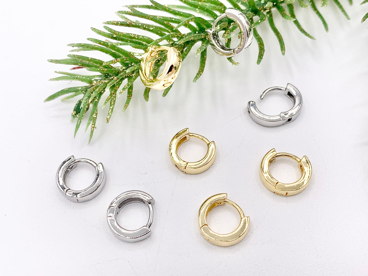 Simple Plain Tiny Earring Huggies 18K Gold/Silver Plated Over Copper Earrings 5 PAIRS
