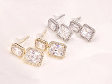 Load image into Gallery viewer, Emerald Cut Cushion Cut Dazzling Rhinestone Fancy CZ Pave Rectangle Earrings in 18K gold or Silver Plated Copper 3 pairs
