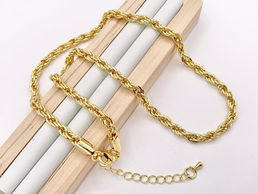 Rope Chain Necklace Gold Plated Copper Finished Necklace 17" with 2" Extension Link 3 PCS