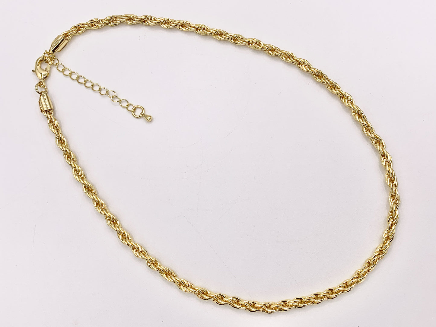 Rope Chain Necklace Gold Plated Copper Finished Necklace 17" with 2" Extension Link 3 PCS