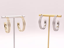 Load image into Gallery viewer, Large Rhinestone Thick CZ Pave Hoop Earrings in 18K gold or Silver Plated Copper 2 pairs
