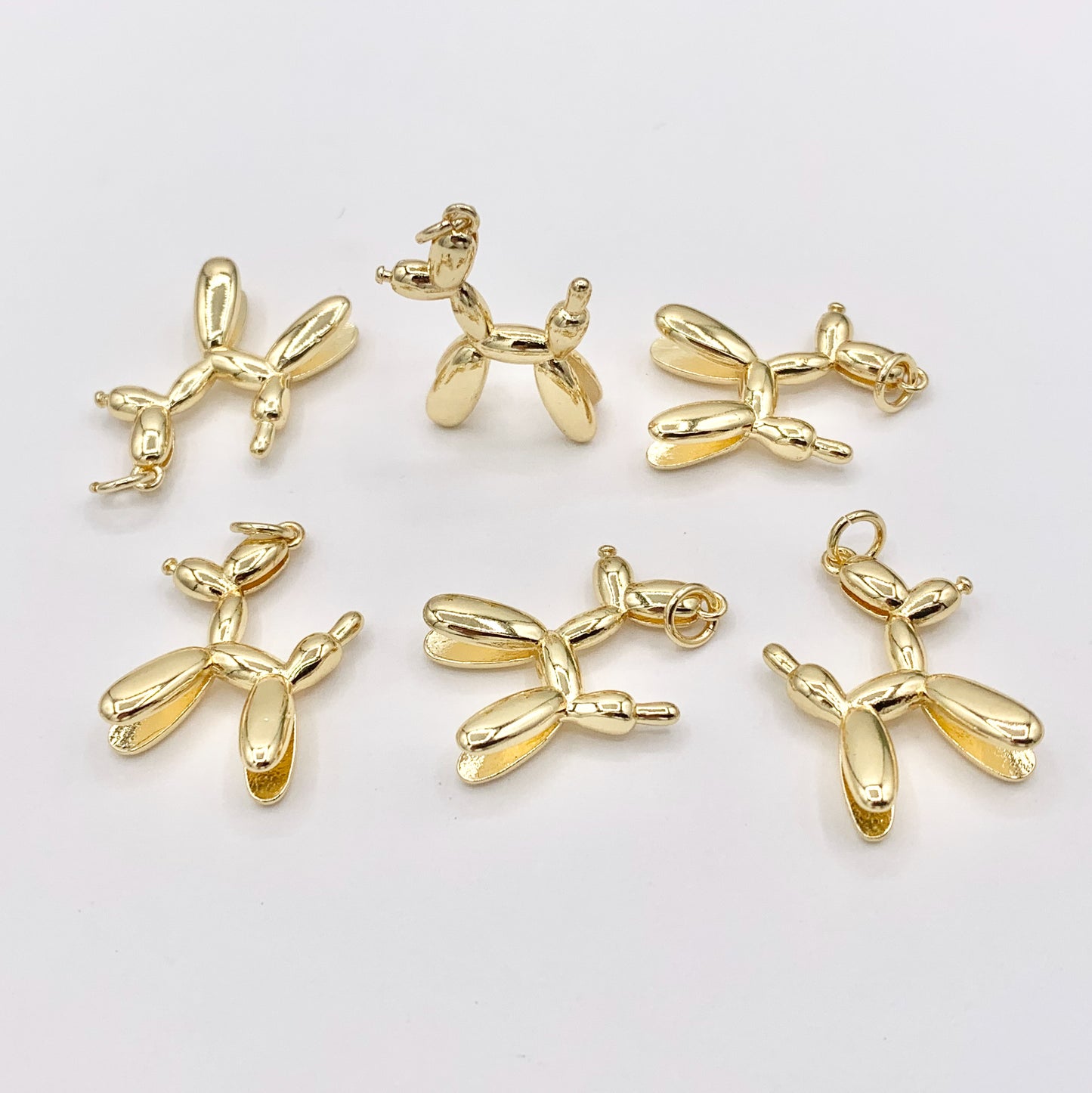 Cute Balloon Dog Charms Small Puppy Pendants in Real Gold 18K Plated Over Copper 10 PCS