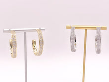 Load image into Gallery viewer, Large Rhinestone Thick CZ Pave Hoop Earrings in 18K gold or Silver Plated Copper 2 pairs
