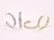 Load image into Gallery viewer, Large Rhinestone Thick CZ Pave Hoop Earrings in 18K gold or Silver Plated Copper 2 pairs
