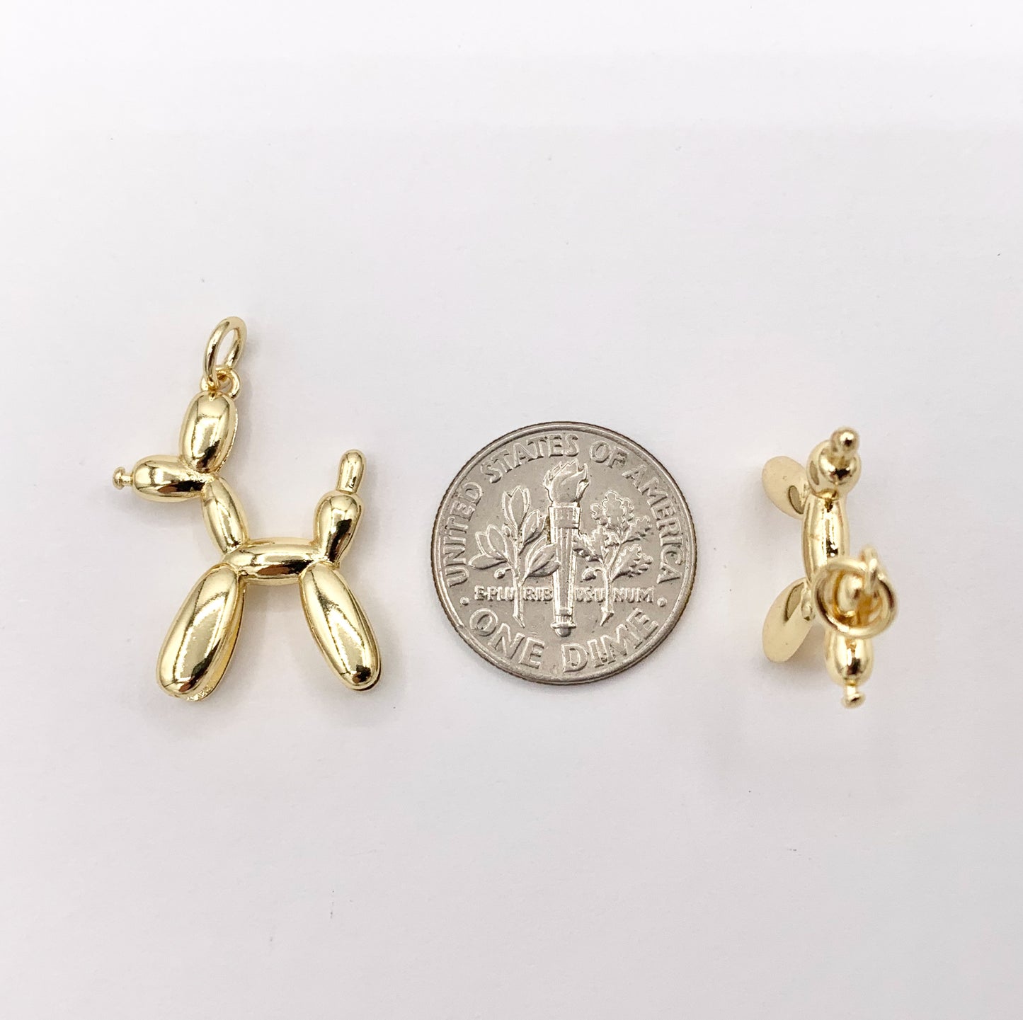 Cute Balloon Dog Charms Small Puppy Pendants in Real Gold 18K Plated Over Copper 10 PCS