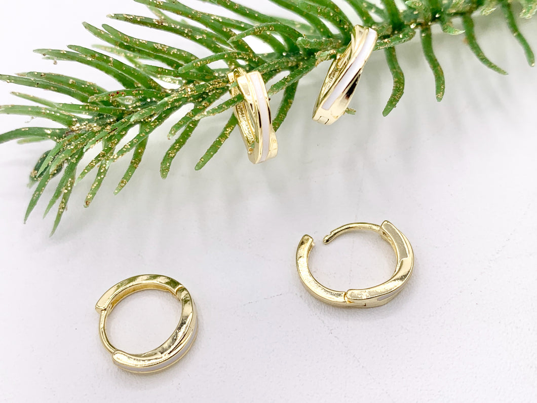 Simple White Enamel Tiny Earring Huggies 18K Gold Plated Over Brass Earrings 4 PAIRS