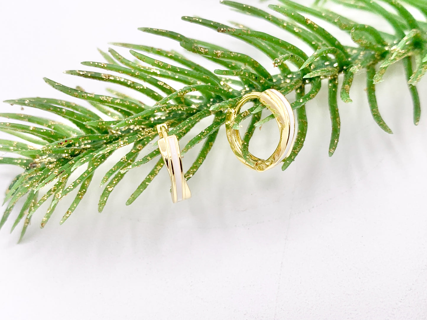 Simple White Enamel Tiny Earring Huggies 18K Gold Plated Over Brass Earrings 4 PAIRS