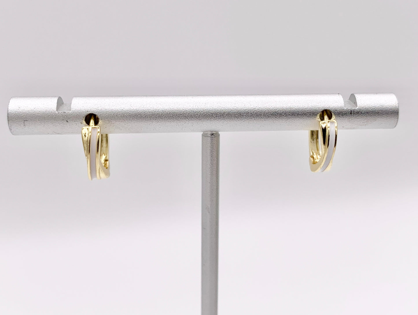 Simple White Enamel Tiny Earring Huggies 18K Gold Plated Over Brass Earrings 4 PAIRS