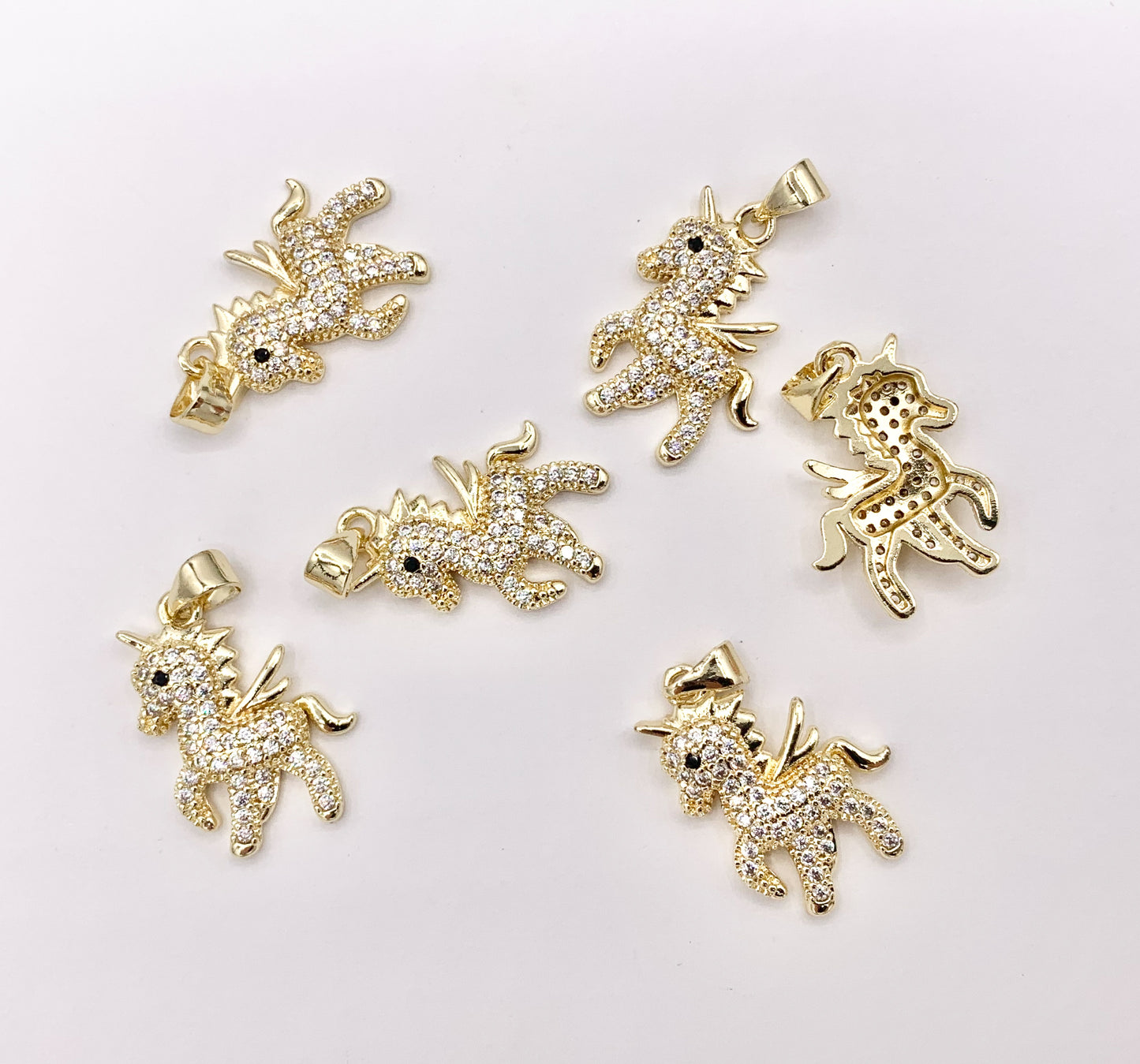 Cute Unicorn Pendants in Real Gold 18K Plated CZ Pave Over Copper 10 PCS