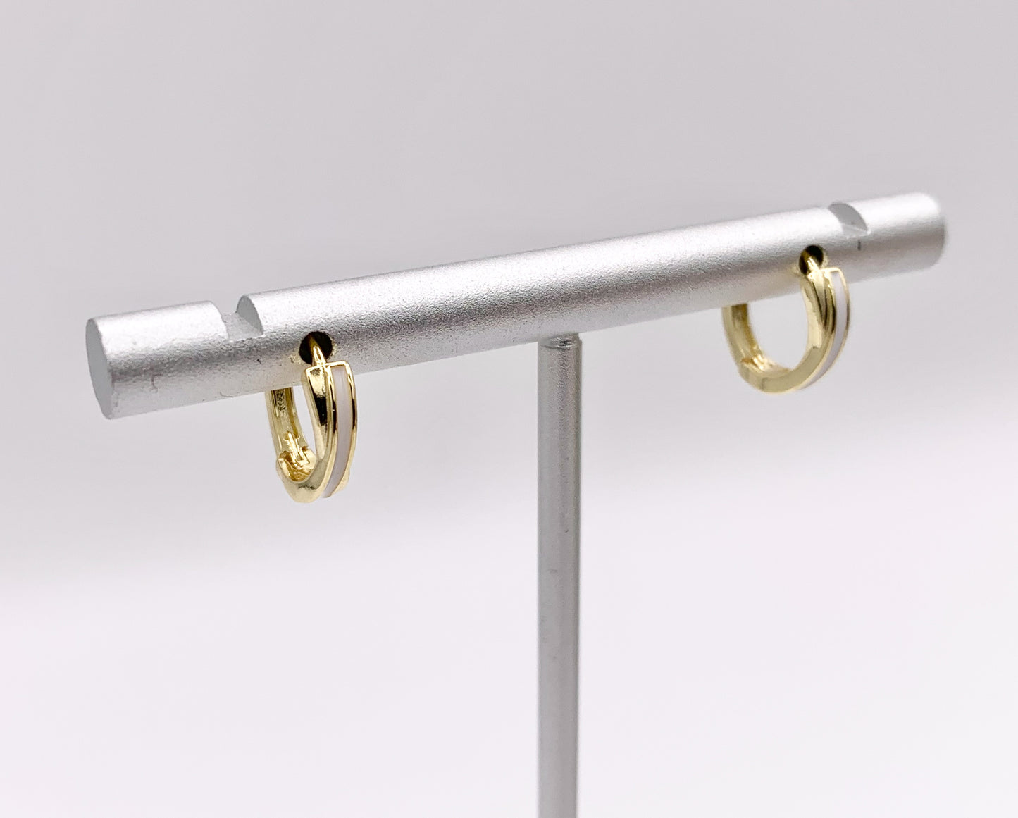 Simple White Enamel Tiny Earring Huggies 18K Gold Plated Over Brass Earrings 4 PAIRS