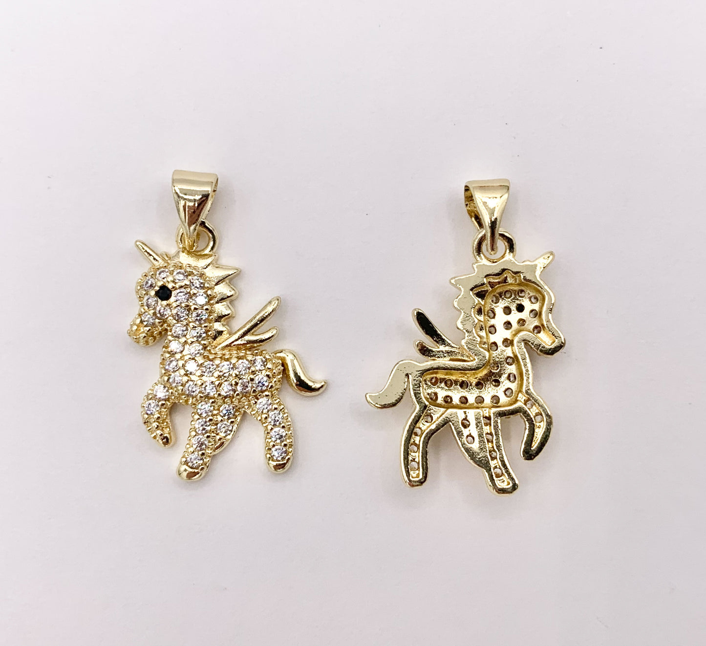 Cute Unicorn Pendants in Real Gold 18K Plated CZ Pave Over Copper 10 PCS
