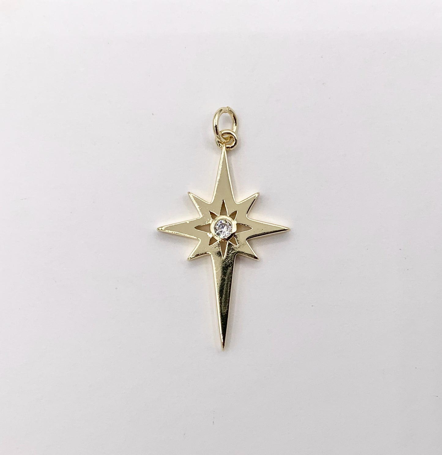 North Star CZ Pave Pendant in Real Gold 18K Plated Micro CZ Over Brass